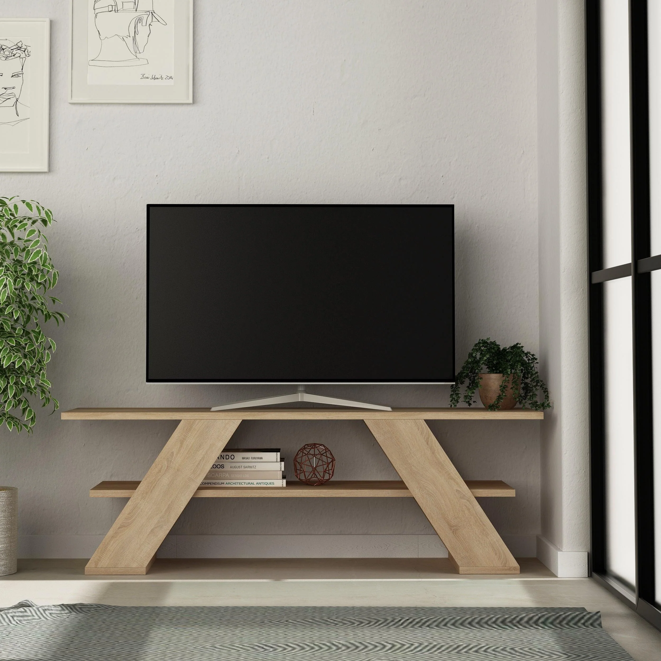 Modern TV Stand Multimedia Centre TV Unit With Shelves 120cm