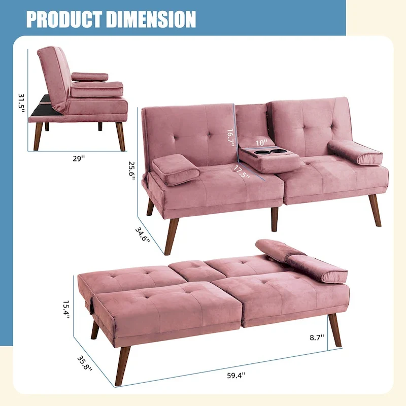 Futzca 60 Small Loveseat, 3 in 1 Cute Convertible Sofa Bed