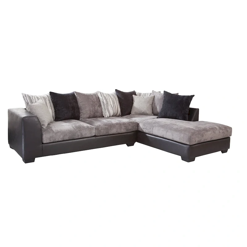 L-Shaped Sectional Sofa with Chaise, Charcoal and Black
