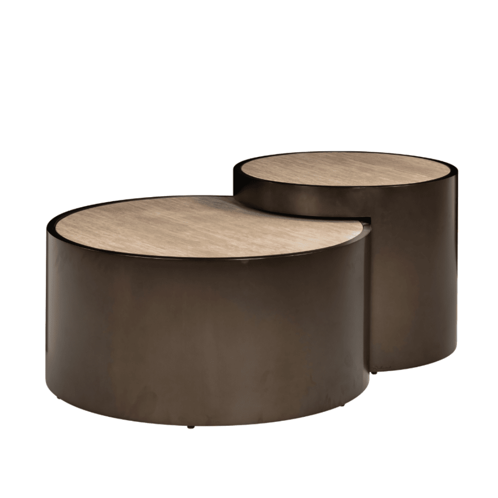 Bronze Nested Coffee Tables with Faux Travertine Top