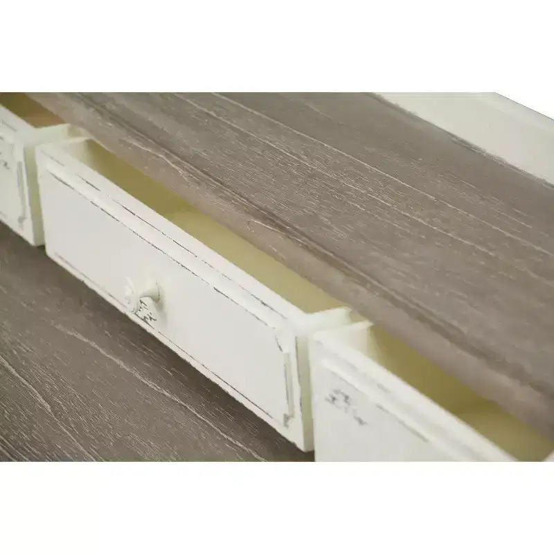 Anjou Traditional French Accent Writing Desk White/Light Brown - Baxton Studio: 4 Drawers, Mindi-Wood Top, Home Office Furniture