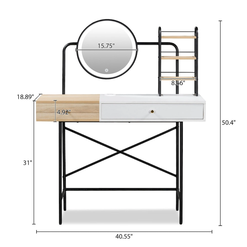 Modern Makeup Vanity with Mirror, Wireless Charging Station