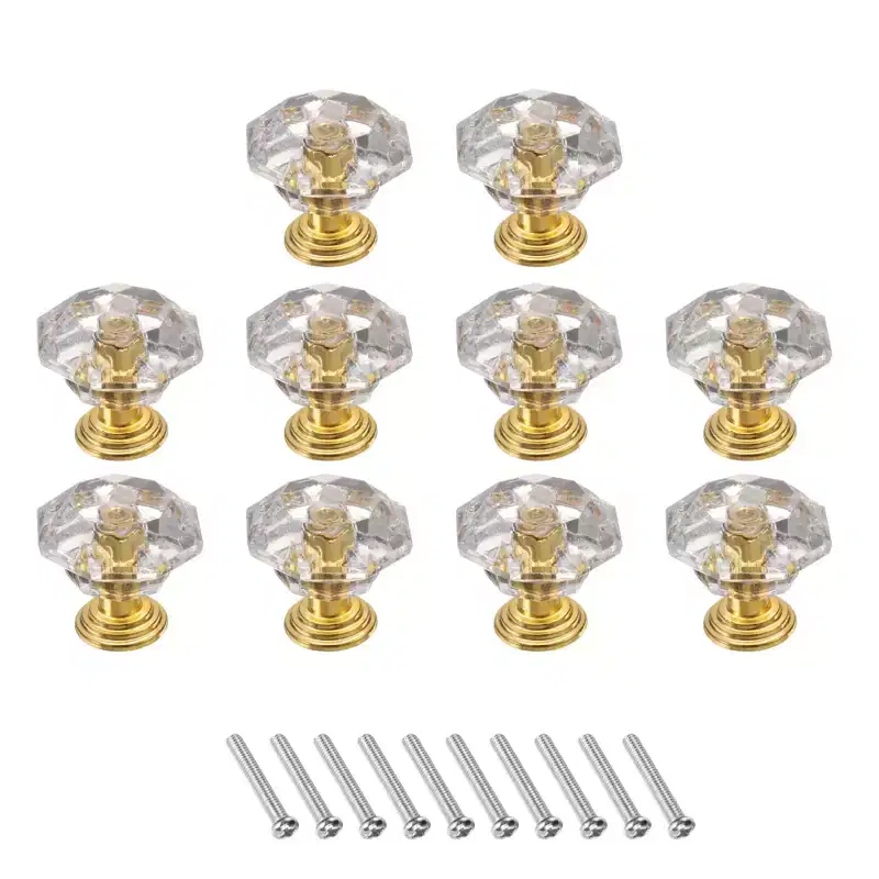 Unique Bargains Crystal Cabinet Knobs with Screw for Cupboard Wardrobe 10 Pcs