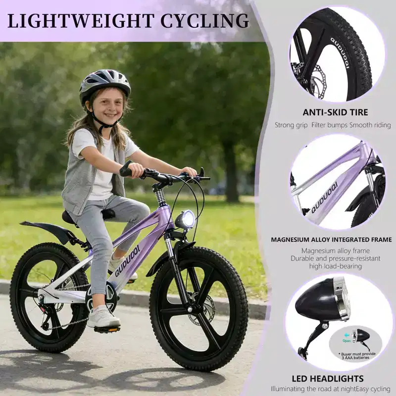 NAYSAYE 20 Inch Kids Mountain Bike with 7-Speed Drivetrain and Magnesium Alloy Frame for Boys and Girls Ages 8-12, 57.09*21.65*29.92