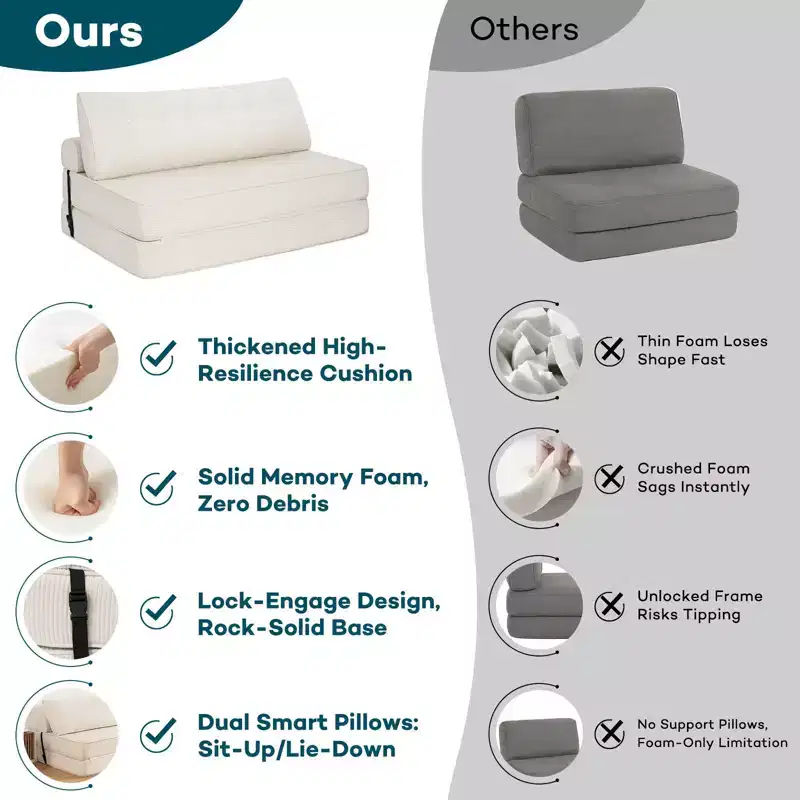 WARMOUNTS Foldable Sofa Bed with Adjustable Backrest, Convertible Queen Size Sleeper Sofa for Living Room & Office