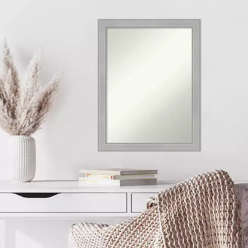 21 x 27 Non-Beveled Vista Brushed Nickel Narrow Wall Mirror - Amanti Art: Modern Rectangle, Includes Mounting Hardware