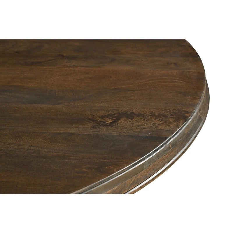 60-Inch Round Pedestal Dining Table – Beige, Solid Mango Wood, Carved Base, Molded Edge, Classic Style