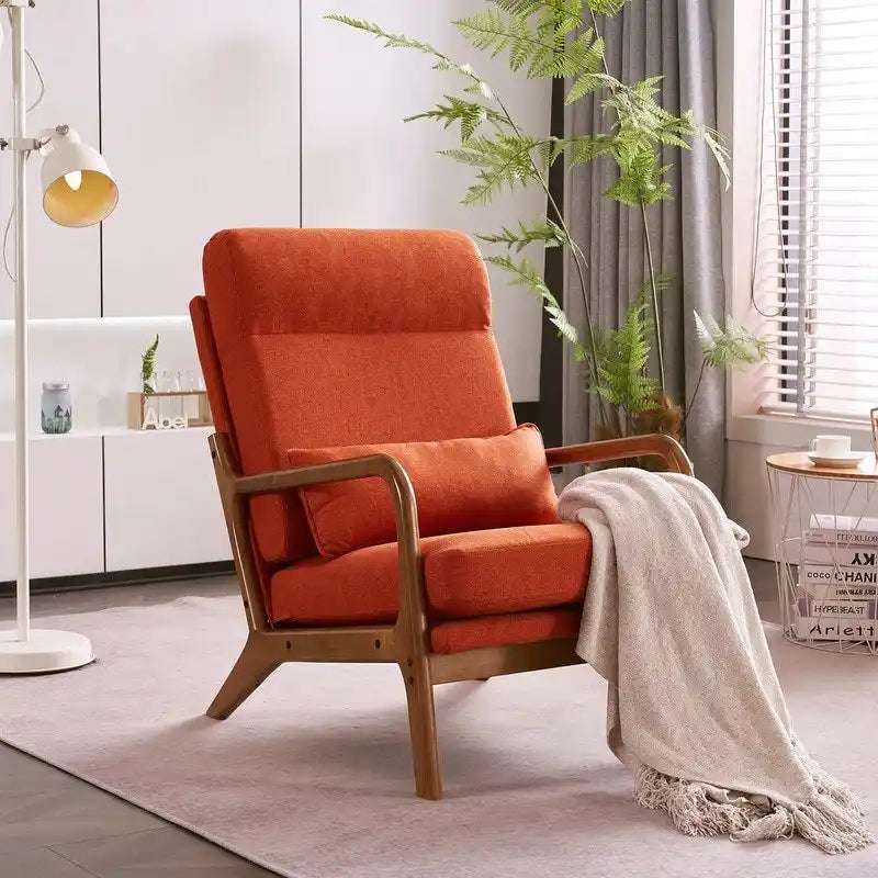 High Back Solid Wood Armrest Backrest Leisure Chair Accent Chair
