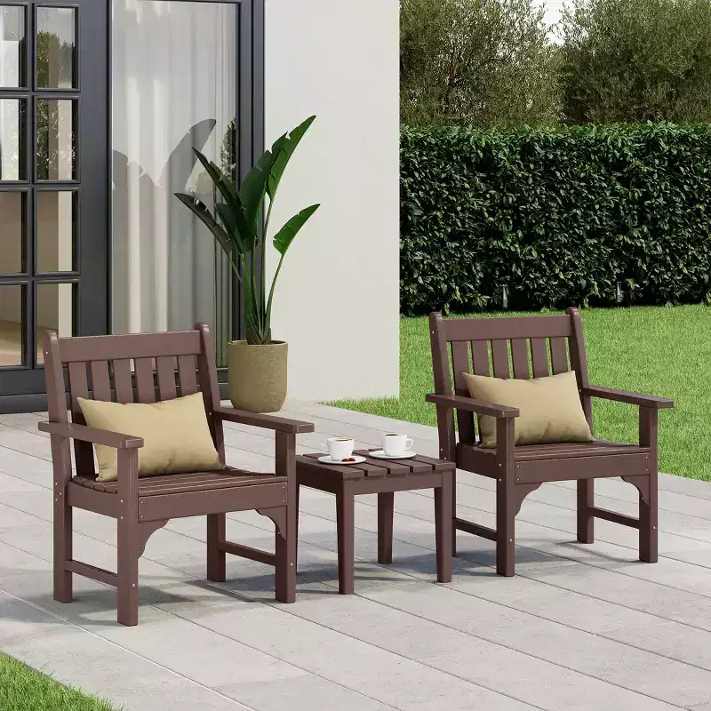 WestinTrends Malibu Outdoor Patio 3-Piece HDPE Adirondack Garden Chairs with Square Adirondack Side Table Set