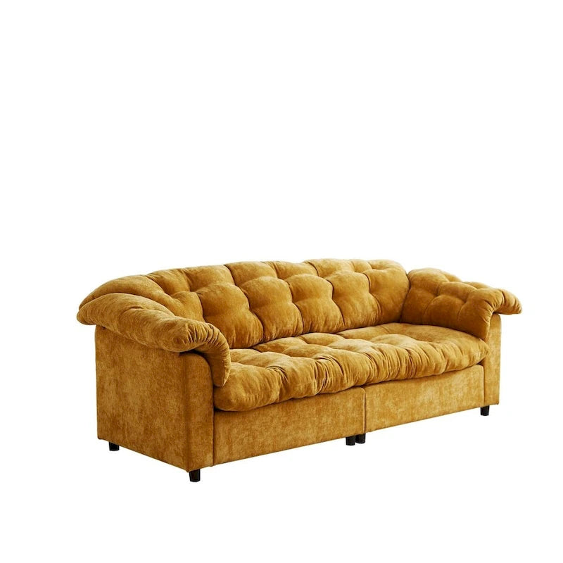 99-Inch Deep Seat Sofa – Yellow / Beige / Grey / Green, Chenille, Solid Wood Frame, Seats 3