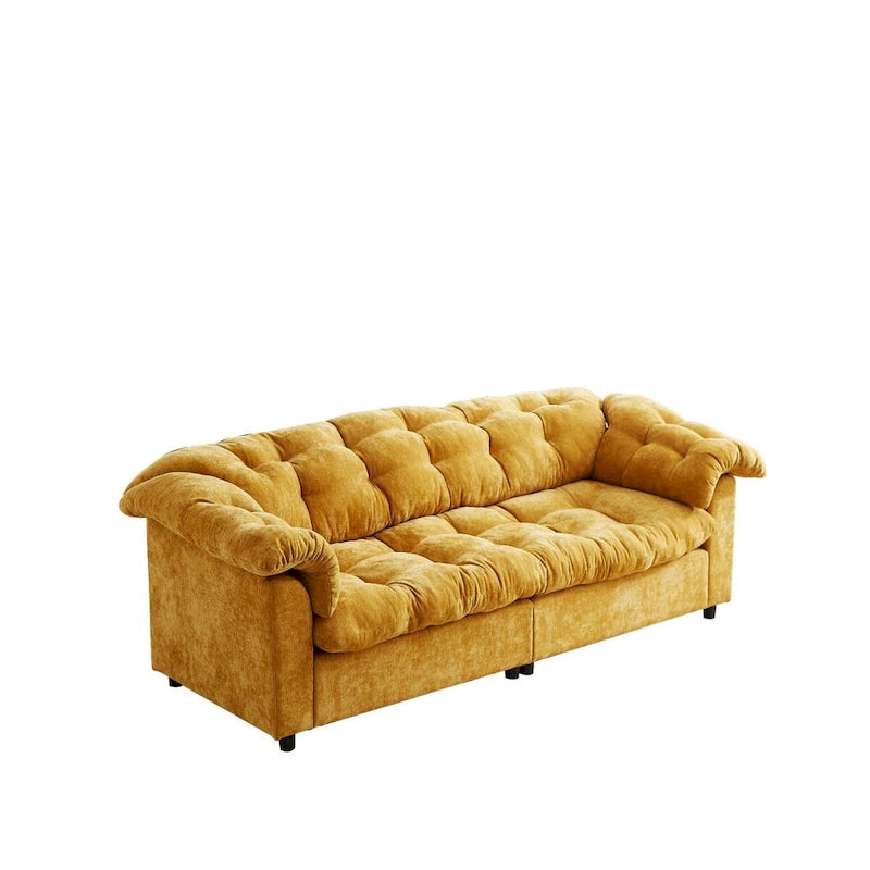 99-Inch Deep Seat Sofa – Yellow / Beige / Grey / Green, Chenille, Solid Wood Frame, Seats 3