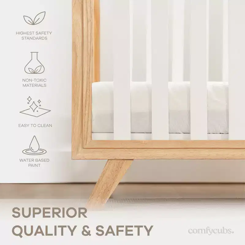 Comfy Cubs Baby Crib for 0 to 3 Years - Adjustable Mattress Height - 80 lbs Capacity Nursery Bed