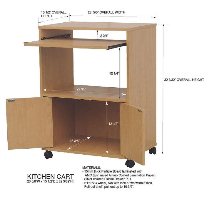 2-Door Kitchen Microwave Cart with Pull-Out Shelf, White