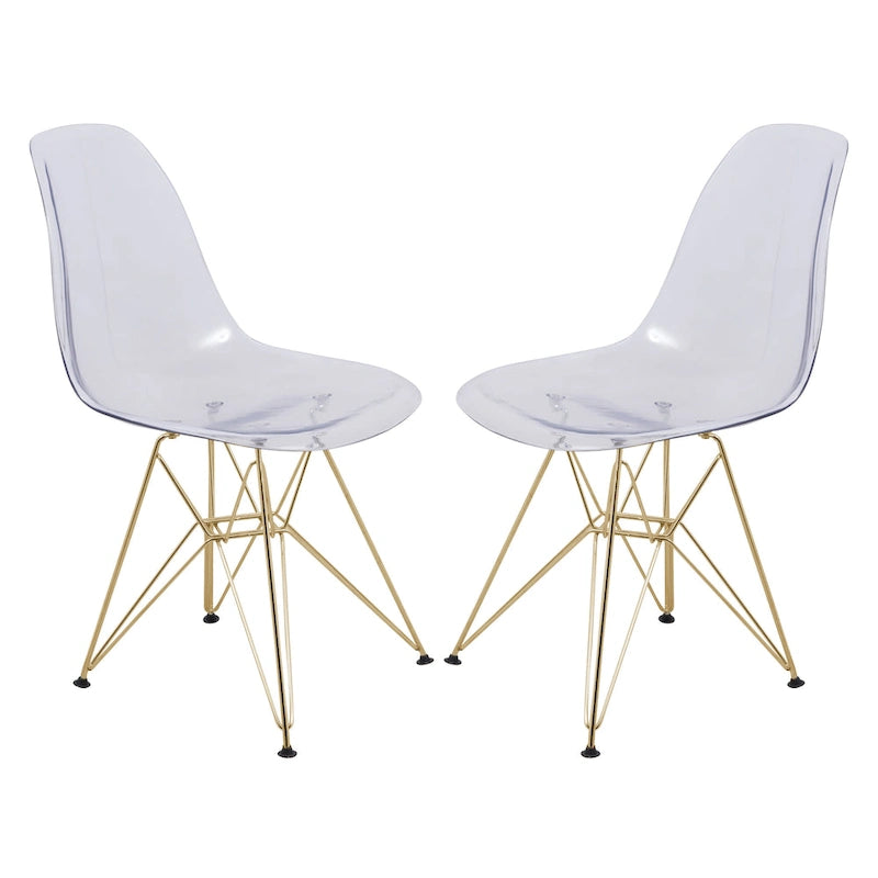Cresco Plastic Dining Side Chair with Eiffel Base in Gold Set of 2 by LeisureMod