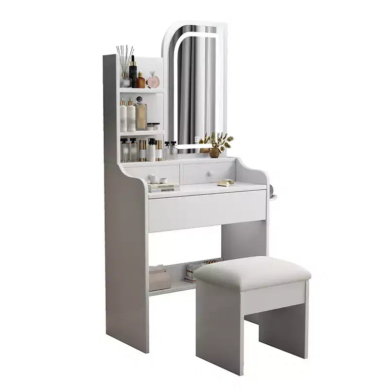 Vanity Desk with Mirror and Light , Makeup Vanity Table with Hair Dryer Holder, Dressing Table Make Up Desk with Chair and 3 Drawers