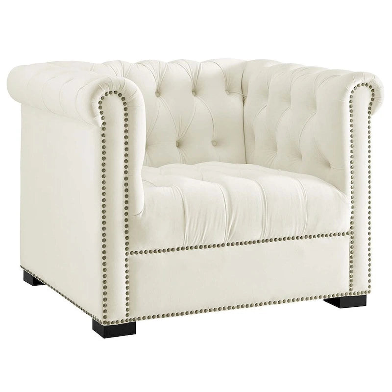 Chesterfield Armchair – Midnight Blue / Aqua / Grey / Ivory, Performance Velvet, Button Tufted, Seats 1