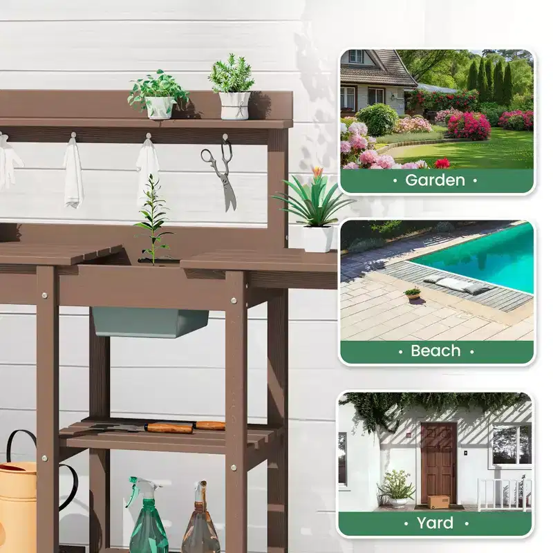 Hyleory HDPE Weather-Resistant Potting Bench Table with Storage Shelf