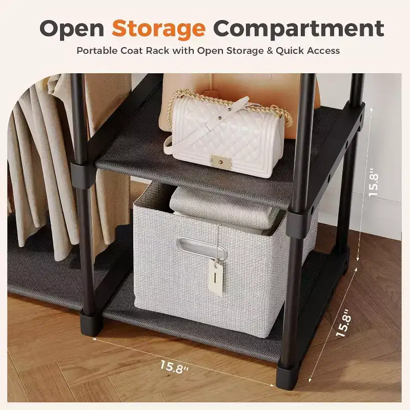 NAYSAYE 4 Tier Portable Closet 72 inch Wardrobe Organizer with Shelves and Hanging Rod Space Saving Storage for Bedroom Dorm