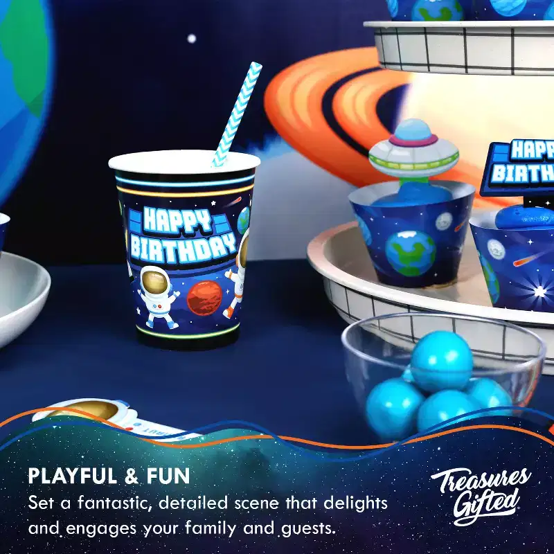 Treasures Gifted Outer Space Party Supplies Tableware Classic Set for 16 Guests