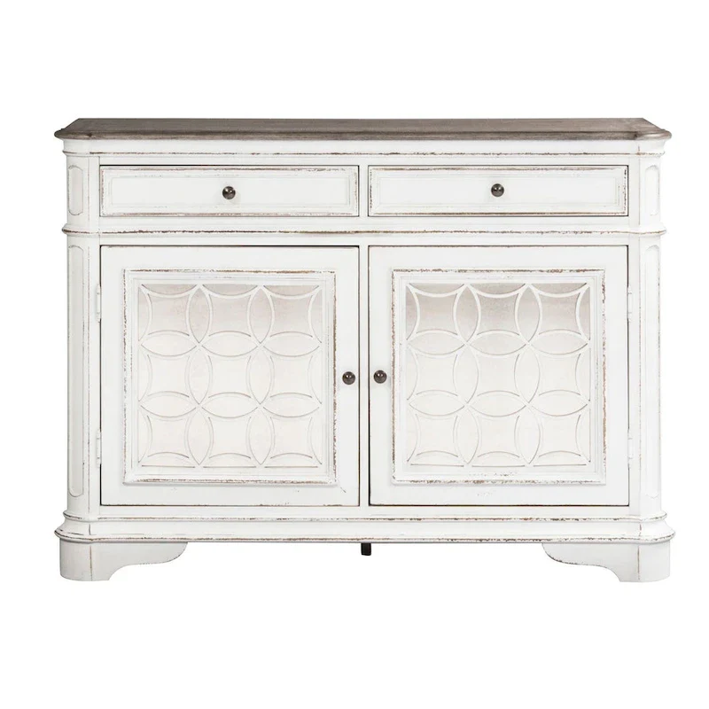 Wood Buffet Cabinet with Mirrored Doors and Drawer Storage