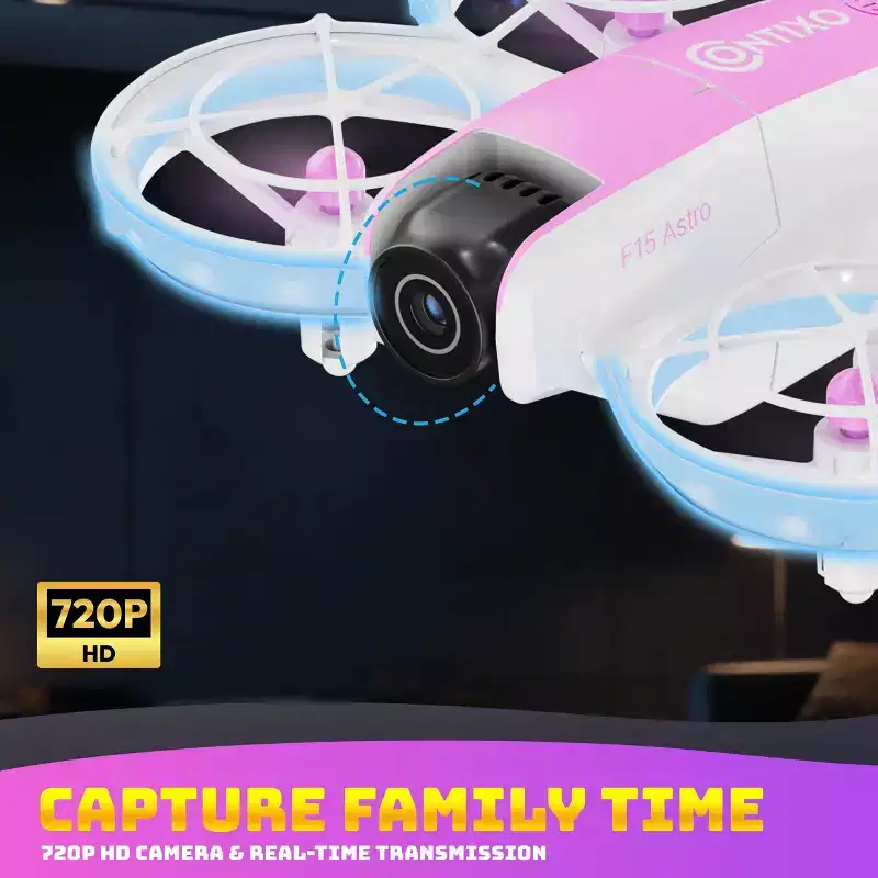 Contixo F15 Astro Kids Drone, HD Camera, 2.4 Screen Remote, Auto Hover, 2 Batteries, RGB Light 3D Flip Drones Toys Gift for Boys Girls- Pink