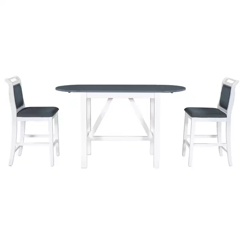 Whisen 3-Piece Wood Counter Height Drop Leaf Dining Table Set with 2 Upholstered Dining Chairs