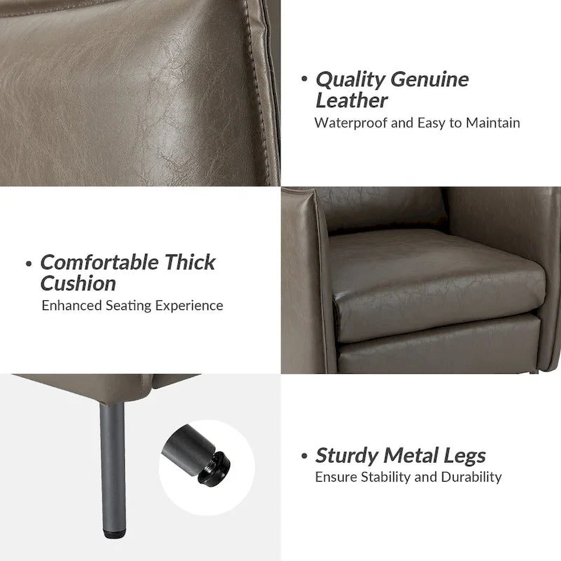 Modern Accent Chair – Black / Brown / Grey / Camel / Navy / Beige, Vegan Leather, Metal Legs, Seats 1