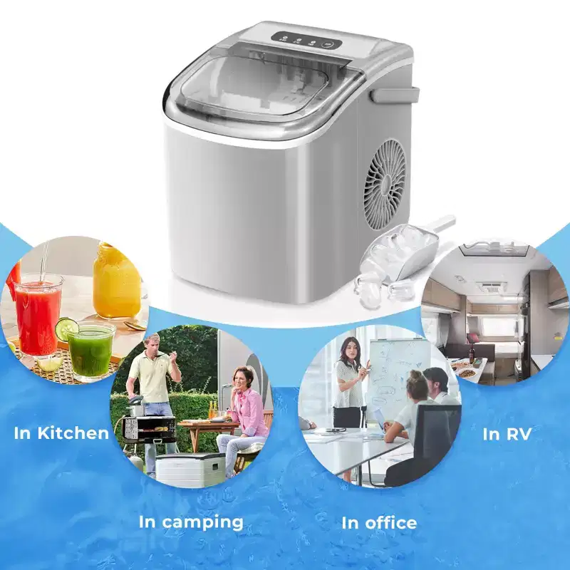Portable Ice Maker,Countertop Model,Self-Cleaning,26.5lbs/24Hrs,6 Mins/9 Pcs Bullet Ice,Includes Ice Scoop and Basket