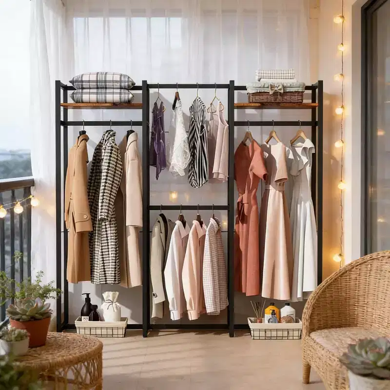 NAYSAYE Portable Wardrobe Rack Coat Clothes Hanger Closet Organizer with Shelves Heavy Duty for Bedroom Laundry Room, Black, 70.92*15.76*70.92