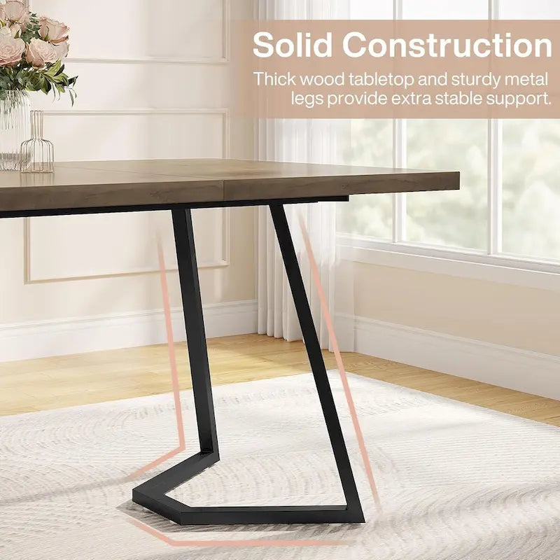 Natural Wood Tone Rectangle Dining Table with Metal Frame for 2–4 Person, 55