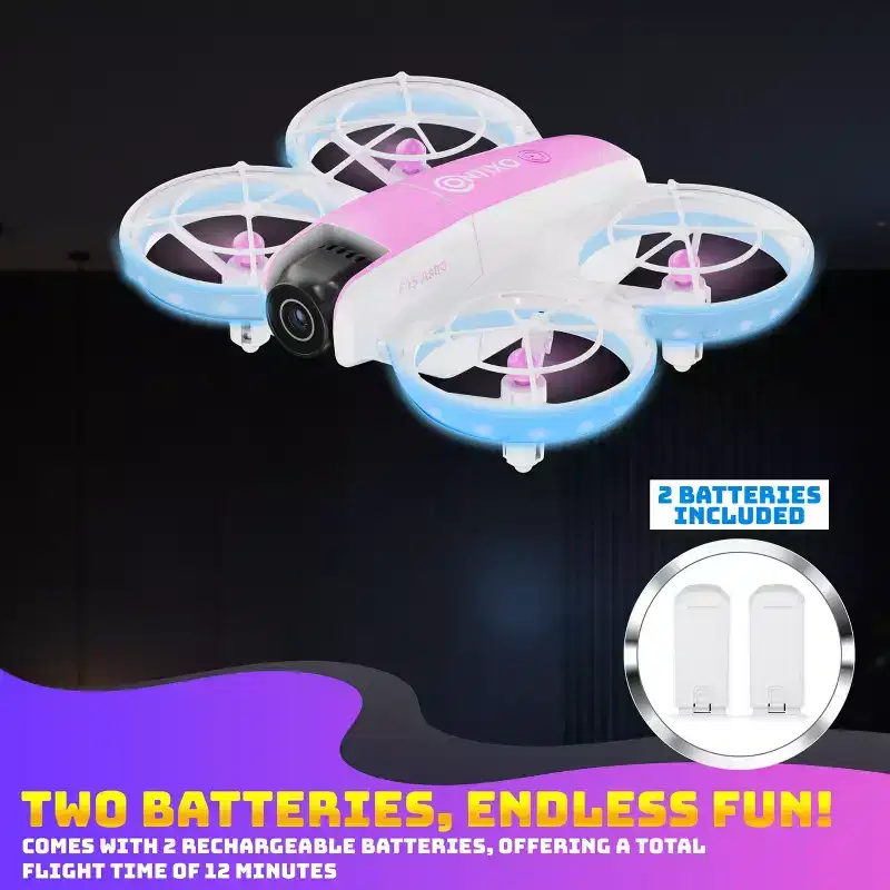 Contixo F15 Astro Kids Drone, HD Camera, 2.4 Screen Remote, Auto Hover, 2 Batteries, RGB Light 3D Flip Drones Toys Gift for Boys Girls- Pink