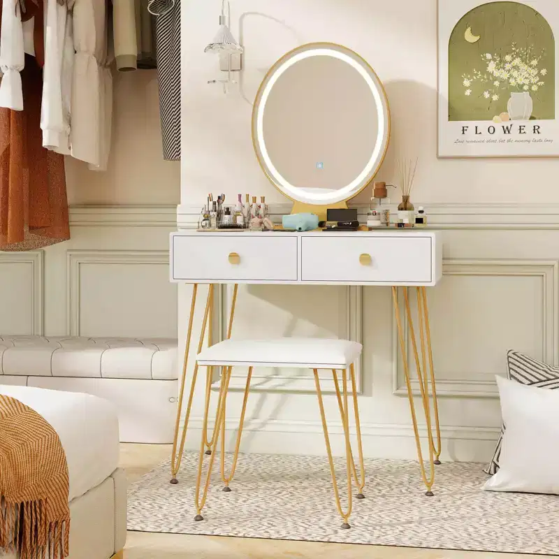 Vanity Makeup Dressing Table with 3 Lighting Modes Mirror Touch Switch White