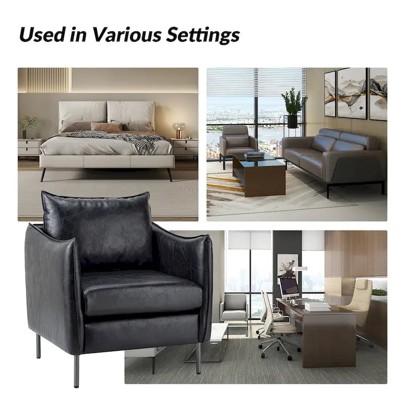 Modern Accent Chair – Black / Brown / Grey / Camel / Navy / Beige, Vegan Leather, Metal Legs, Seats 1