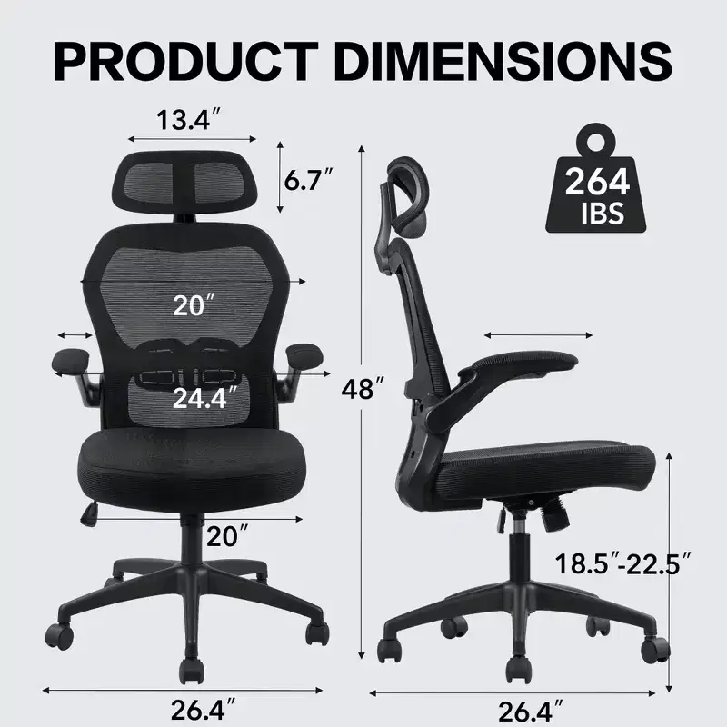 Ergonomic Mesh Office Chair with Headrest, Lumbar Support & Flip-Up Arms