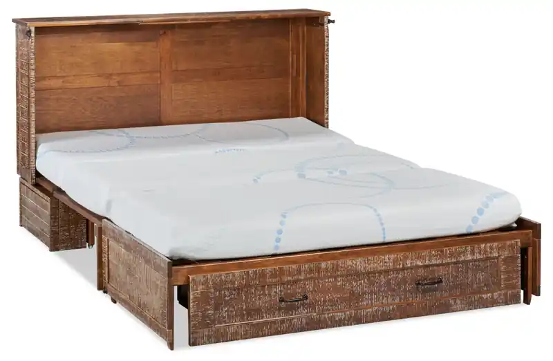 Parker Cabinet Bed with Memory Foam Mattress, Weathered Brown