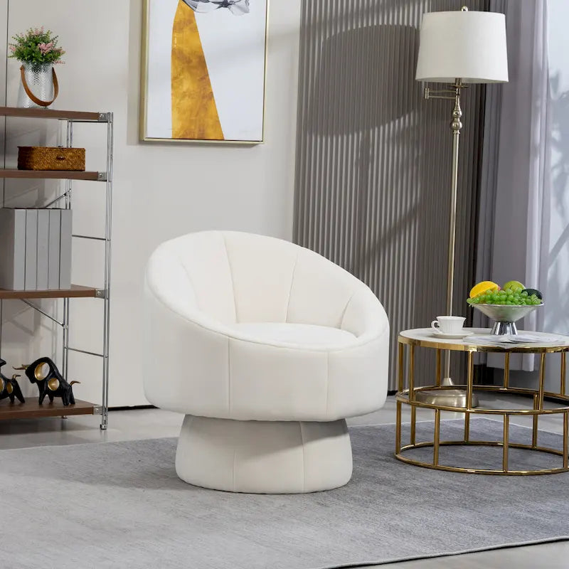 360° Swivel Accent Chair – Dark Yellow / Purple / Beige, Velvet, Wood Frame, Seats 1