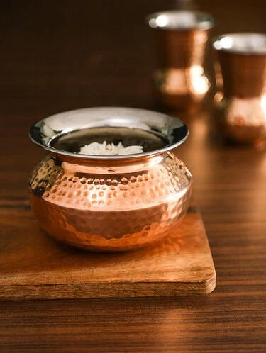 Copper Stainless Steel Hammered Handi #1, 415 ML, Serveware, D/W, 4