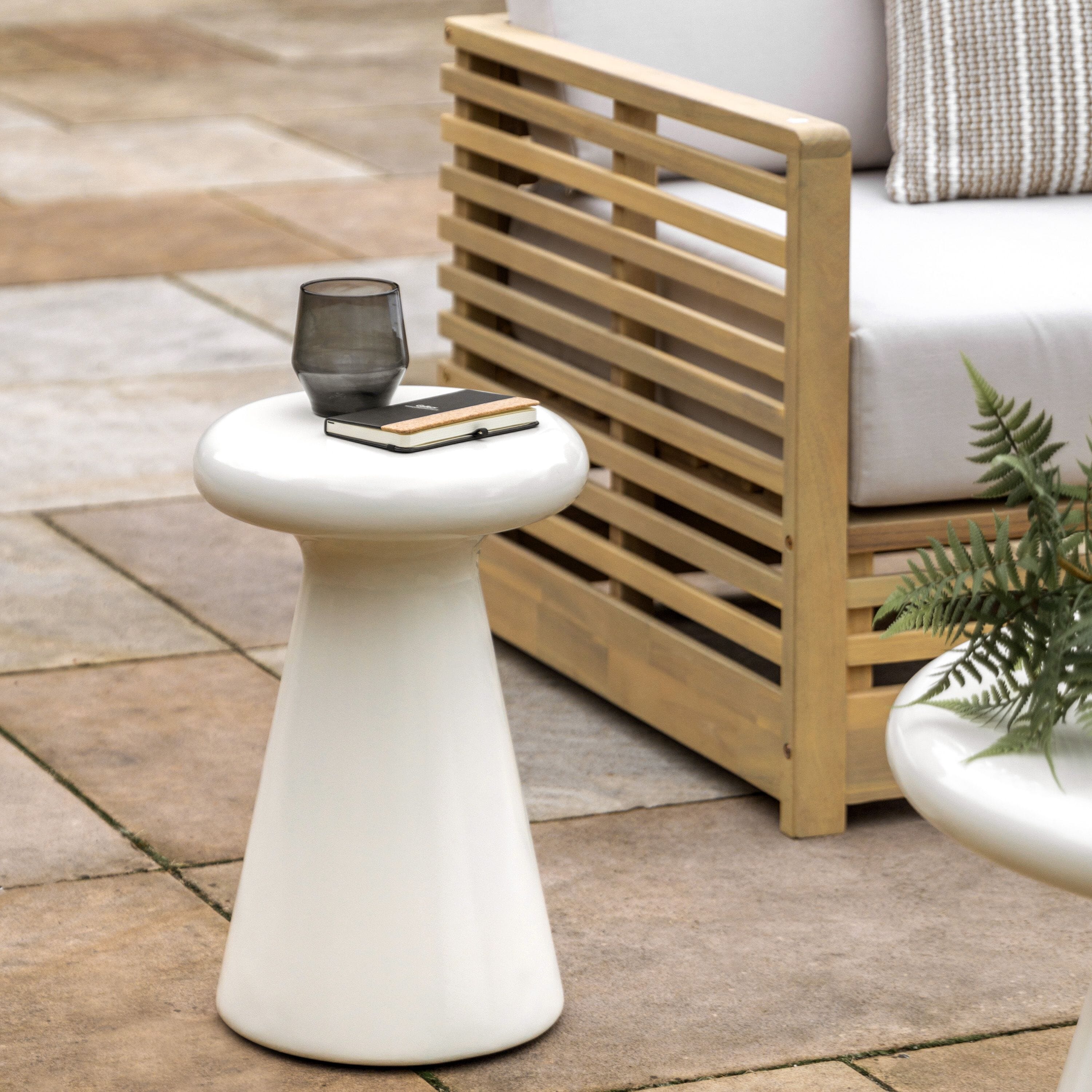 Cream Indoor/Outdoor Round Side Table