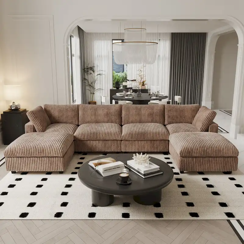 6-Seat U-Shape Modular Sectional Sofa, Oversized Plush Comfy Sofa Couch with Multiple Cushions