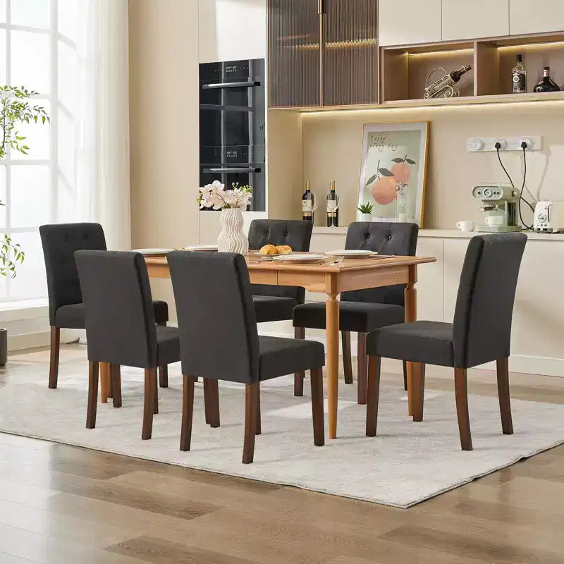 Parsons Button Tufted Dining Chairs Set of 6 / 4 - Upholstered Fabric Kitchen Chairs with Wood Legs & Padded Seats - Living Room Kitchen Furniture