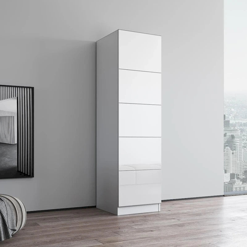 Wardrobe Armoire – Black / Grey / White, Glass Front, Matte Body, Contemporary Style