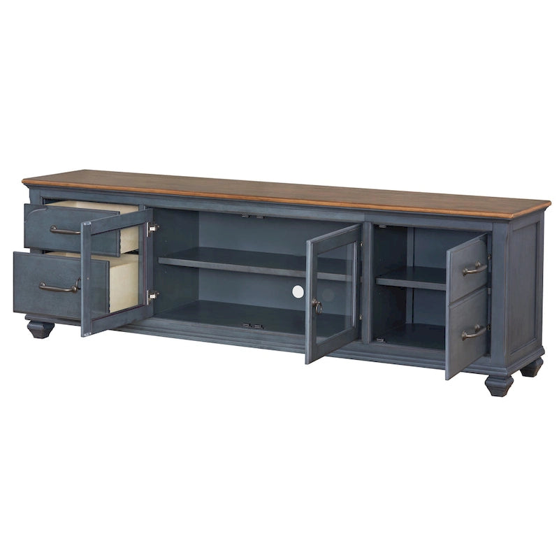 84-Inch TV Stand – Corduroy Blue, Coastal Traditional Style, Fits TVs up to 90 Inches