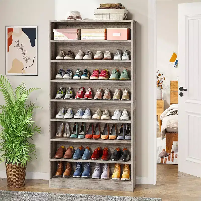 Lantine Tall 9-Tier Shoe Cabinet for 40-45 Pairs, Heavy Duty Wood Freestanding Storage for Entryway, 70.8 Inch, Beige Gray