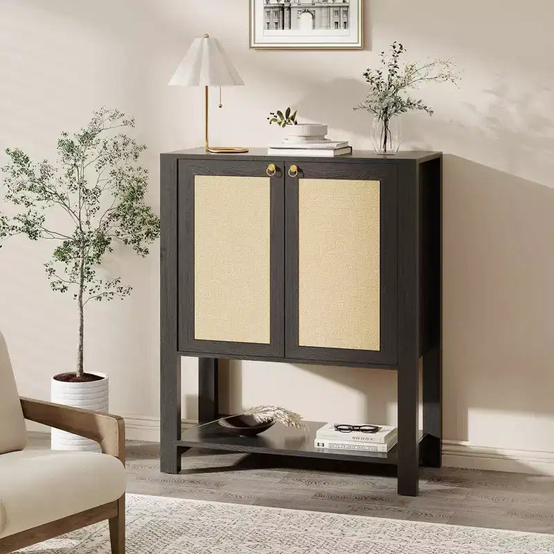 5-Tier Rattan Shoe Cabinet with Adjustable Shelves & Doors, Slim Entryway Organizer