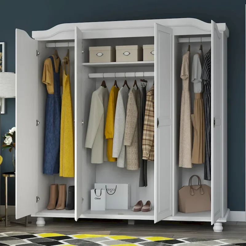 Palace Imports 100% Solid Wood Kyle 4-Door Wardrobe Armoire with Solid Wood or Mirrored Doors