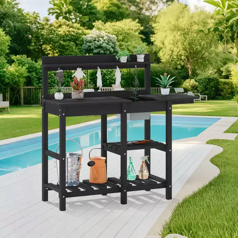 Hyleory HDPE Weather-Resistant Potting Bench Table with Storage Shelf