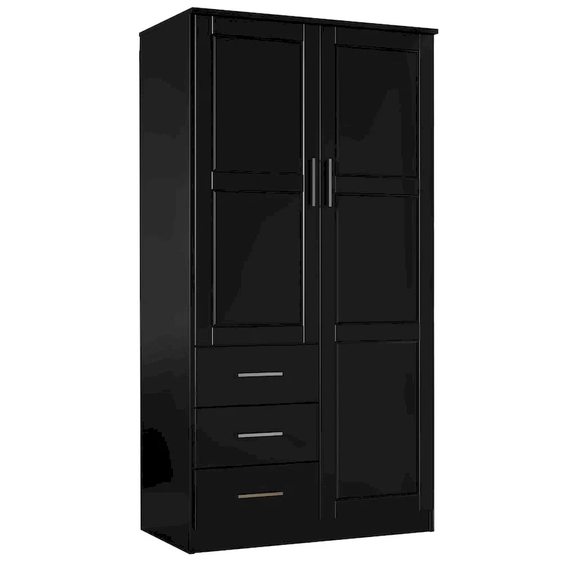 100% Solid Wood Metro Wardrobe Armoire – Solid Wood or Mirrored Doors, Multiple Finishes