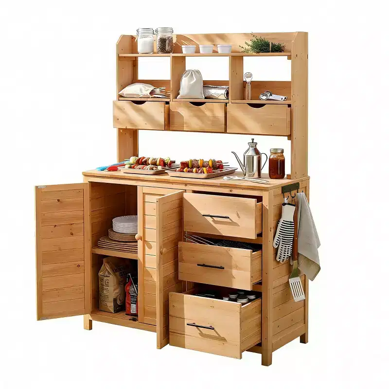 Farmhouse Potting Bench for Gardening, 65 Freestanding Garden Workstation with 6 Drawers, Cabinet, and Side Hook-Panipeachy