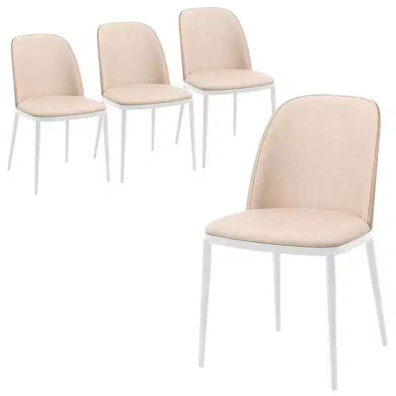 LeisureMod Tule Modern Dining Chair Set of 4 with PU Leather, Velvet, or Suede Seat and White Steel Frame  Kitchen, Dining Room, Home, Cafe, Seating
