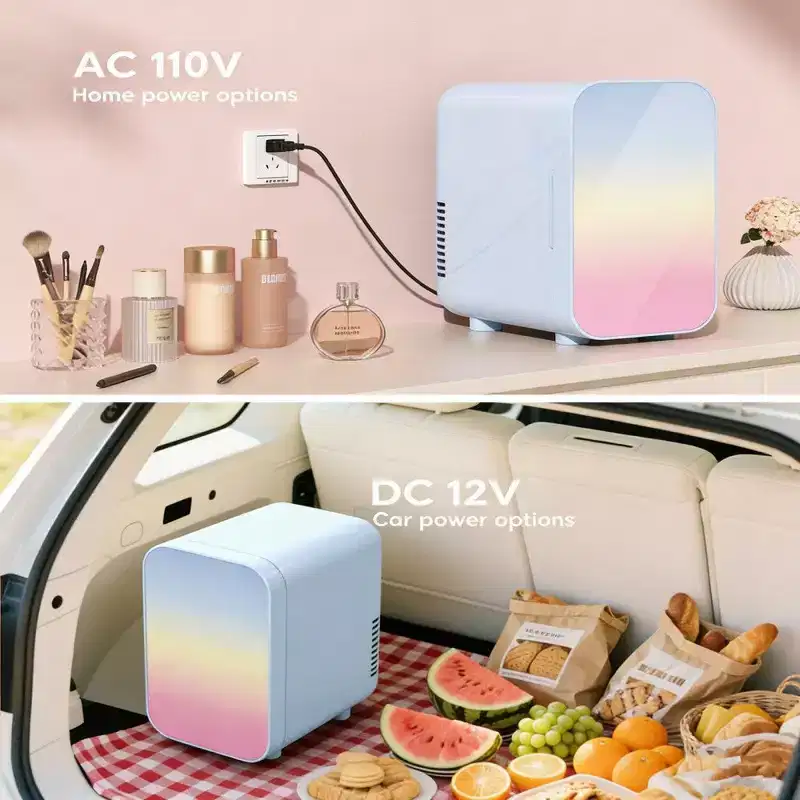 Morfone 6L Blue Mini Fridge with Cooling/Heating Function 110V AC/12V DC, Home & Car Use Ideal for Snacks Beverages and Skincare Products